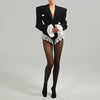 Lace Suit Jumpsuit Female Blazer Body Top V-Neck Slim Long Sleeve Sexy Cardigan Streetwear Women Black Rompers