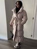 Winter Warm Stand Neck Long Lace Up Down Jackets Women Solid Ruff Soft Waist-cinching Coat Female Winter Chic Jackets