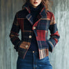 Vestes Femmes Plaid Print Women's Suit Collar Retro Warm Jacket Autumn Winter Versatile Spliced Button Suit Ropa Formal Mujer