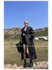 Spring Autumn Extra Long Black Loose Pu Leather Trench Coat for Women Shoulder Pads Double Breasted Faux Leather Blazer