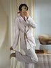 Solid Blazer Long Pants Sets Women Spring Long Sleeve Lace Up Suit Coat Wide Leg Straight Long Pant 2 Pieces Sets