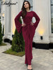 Autumn Elegant O-Neck Long Flare Sleeve Ruched Slim Fit Ribbon Long Dress Women'S Solid Casual Party Club Outfit