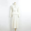 Long Sleeves with Belt Knitted Dresses Beaded Button Black Long Gown Belted Slim Bow White Dress Autumn Elegant Women's Clothing