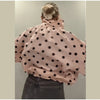 Pink Polka Dot Jacket For Women Casual Stand Collar Long Sleeve Button Loose Coat Lady Spring Chic Street Outerwear