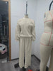 Boho Women's Two Piece Outfit Cold Shoulder Hollow Out Turtleneck Knit Sweater and High Waist Wide Leg Pants Casual Matching Set