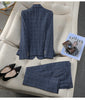 Khaki Blue Plaid Suits Women Spring Prfessional High End Casual Blazer And Pants Sets Office Lady Work Wear