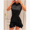 Solid Polka Dot Women's Mini Dress Deep V Neck Puff Sleeve Pleated Front Button A-line Short Dresses Elegant Party Lady Gown