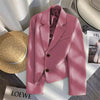 Black Cropped Blazers Woman Outerwear All-match Notched Collar Crop Jacket Women Korean Chic Single-breasted Suit Coat