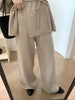 Women's Knit 2 Piece Set Lace-up Gathered Wast Cardigan Coats High Waist Wide Leg Pants Winter 26C1023
