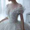 Princess Sexy Crystal Beaded Wedding Dress Puff Tulle White Gown Bride Pregnant Women's Gown with Trailing