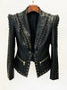 Designer Jacket Women's Rope Lacing Up Slim Fitting Leather Blazer