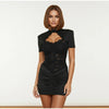 Chic Patchwork Lace Slim Short Dress Women Solid Hollow Out High Collar Pleated Mini Dresses Lady Evening Party Vestidos