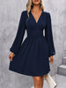 Dresses Woman Clothing V Neck Lantern Sleeve Wrap Mini Dress Ruched Waist Flowy Hem Elegant for Autumn and Party Styles