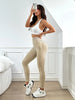 Women High Waisted Sand Washed Ribbed Leggings V Shaped Waistband Peach Hip Lifting Yoga Fitness Pants Stretchy Workout Leggings