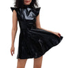 Metallic Women's Shiny Dress Holographic Solid Color Turtleneck Pleated Dress Carnival Costume Gold Silver Rave Dress Outfits