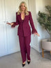 Women's Black Blazer Pants Set With Feather Cuffs Lapel Long Sleeve Button Jacket Wide Leg Pants Lady Chic Outfits