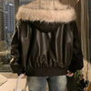 Winter Thick Warm Fleece Hooded Jacket Women Korean Loose Zipper Leather Coats Chic Full Faux Fur Lined Bomber Outerwear
