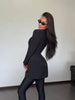 Waist Cinching Suit Jacket Women Elegant V-neck Full Sleeve Single Button Shoulder Pad Slim Coat Lady Commute Jackets