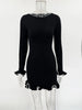 Fungus Edge Knitted Dress For Women Sexy Slim Long Sleeve Mini Dress Contrast Color Spring Vacation Dress