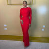 Women O-neck Pile Collar Long Sleeve Ruched Maxi Long Dress Spring Sexy Cocktail Birthday Holiday Party Dresses
