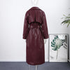 Street Pu Leather Women Long Coat Y2K Solid Belt Lapel Pocket Full Sleeve Female Jacket Autumn Winter Lady Outwear