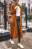 Women Solid Long Sleeve Velvet Jacket Lapel Collar Open Front Long Cardigan Coat With Pockets Fall Outerwear Maxi Duster