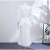 Elegant Women's Printed Waistband Long Dress 3D Flower V-neck Bubble Sleeve Patchwork A-line Dresses Spring Party Robe