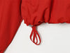Women's Jacket Autumn Red Long-Sleeve Drawstring Decorative Festive Hoodie Zipper Cardigan Casual Versatile