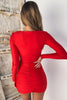 Square Collar Party Clubwear Mini Dresses Women Sexy Low Chest Tight Short Dress Autumn Solid Color Ruched Wrap Hip Dress Lady