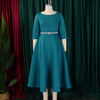 Dresses for Woman O Neck Full Sleeve Belt Waisted High Waisted Pleated A Line Ankle Length Elegant Female Birthday Gowns