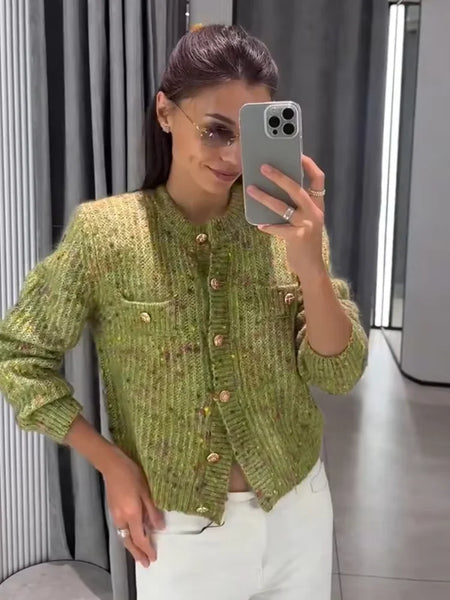 Women Round Neck Tweed Jacket Fringe Trim Long Sleeve Open Front Cropped Texture Outerwear Lady Elegant Daily Street Coat