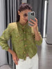 Women Round Neck Tweed Jacket Fringe Trim Long Sleeve Open Front Cropped Texture Outerwear Lady Elegant Daily Street Coat