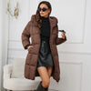 Winter Women's Long Coat Windproof Warm Padded-Cotton Coat Simple Loose Hooded Parkas Plaid Quilted Jackets for Woman