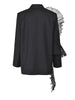 Women Black Organza Ruffles Big Size Blazer Lapel Long Sleeve Loose Fit Jacket Spring Autumn 1DE392101