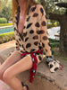 Women Chic Vacation Outfits Leopard Print Sheer Chiffon Shirt Casual Turn-down Collar Mini Dress & Detachable Scarf