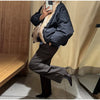 Women Faux Fur Collar Puffer Jacket Lapel Oversized Long Sleeve Warm Loose Thick Coat Female Winter Casual Jackets