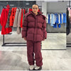 Drawstring Women's Winter Padded Jacket Pant Suits Hooded Full Sleeve Warm Jackets Pants Thicken Casual Lady Outfit