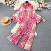 Europe and America Style Women's Spring Vintage Plaid Ruffled Shirt Long Pants Sets