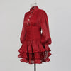 Solid Spliced Ruffles Dress Female Stand Collar Long Sleeve Loose French Elegant Women's Dresses Autumn