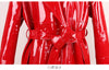 Spring Autumn Long Waterproof Shiny Reflective Black Patent Leather Cocoon Coat Women Sashes Designer Clothes