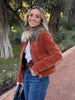 Chic Orange Velvet Lapel Short Jacket Women Solid Loose Single Breasted Full Sleeves Pockets Jackets Lady Casual Daily Wear