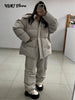Drawstring Women's Winter Padded Jacket Pant Suits Hooded Full Sleeve Warm Jackets Pants Thicken Casual Lady Outfit