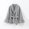 Elegant Lace Up Woolen Overcoat Women Casual Lapel V-neck Full Sleeve Loose Warm Outerwears Lady Autumn Commute Street Coat