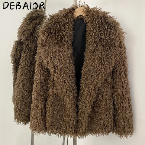 Debaior Winter Clothes Women Faux Mongolia Sheep Fur Coat Warm Fake Fur Jacket Long Sleeve Artificial Fur Overcoat