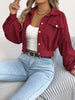 Corduroy Shacket for Women Fall Winter Short Lapel Jacket Long Sleeve with Mock Pockets & Single Button Casual Outerwear