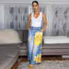 Women Fake Denim 3D floral Print Loose Wide Leg Jogger Pants Streetwear Active Hip Hop Sweatpants Trousers