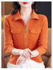 Zipper Short Knitted Cardigan Sweater Women's Spring Autumn Korean Versatile Coat Top Turn-Down Sweater Solid