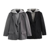 European and American style girl retro autumn women's hooded suit jacket female fake two-piece versatile