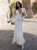 Sexy Slim Print Women's Dress V-Neck Long Sleeve Ankle Length Dresses Elegant Classic Ruffles Female Dress