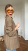 Women Khaki Striped Oversized Blazer Asymmetrical Button Closure Tailored Lapel Collar Structured Coat Minimalist Urban Outfits